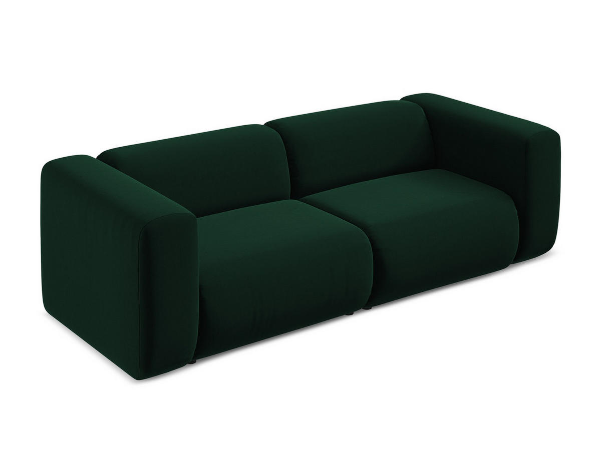 3-SITZER SOFA Samt Stoff Grün - Dunkelgrün/Schwarz, Kunststoff/Textil (228/70/89cm) - Makamii