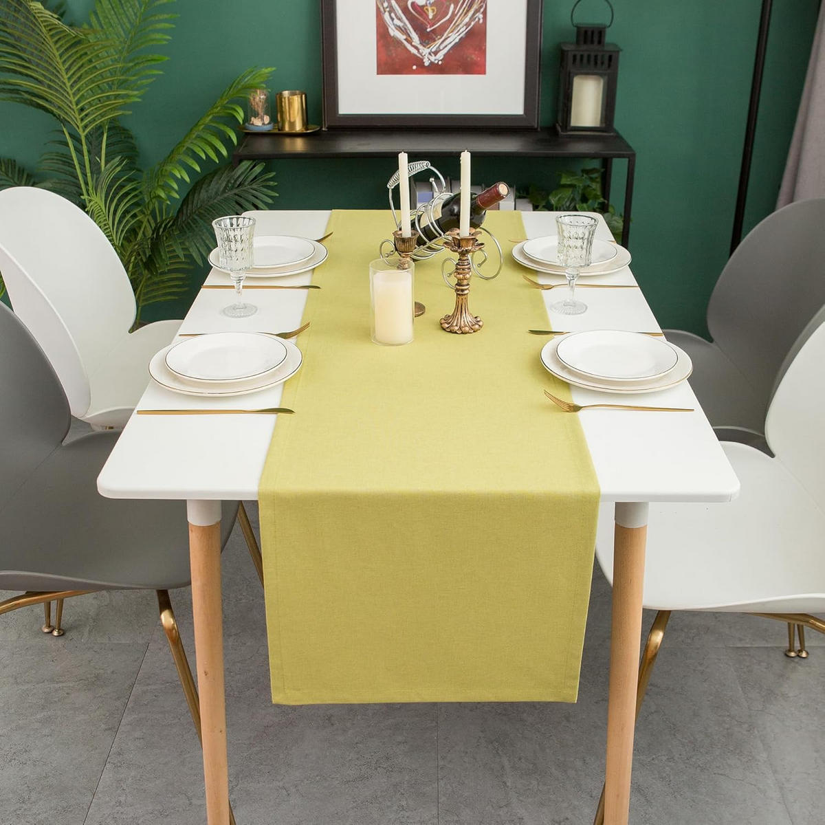 TISCHLÄUFER modern abwaschbar, wasserabweisend, Lotuseffekt, 40x180 cm, Grün - Grün, Textil (40/180cm)