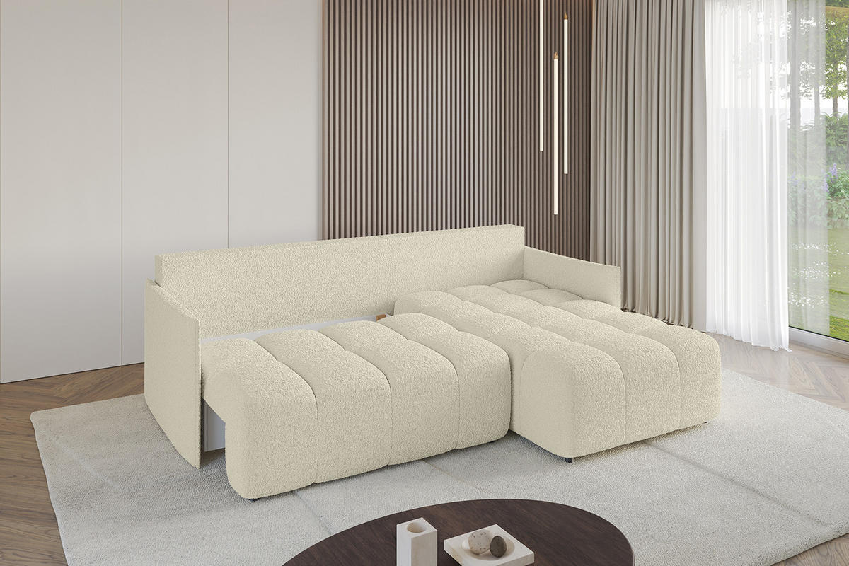 ECKSOFA Ottomane rechts LONLI-L 251x189x68 Creme Bouclé - Creme, Holzwerkstoff/Kunststoff (189/251cm) - ALTDECOR