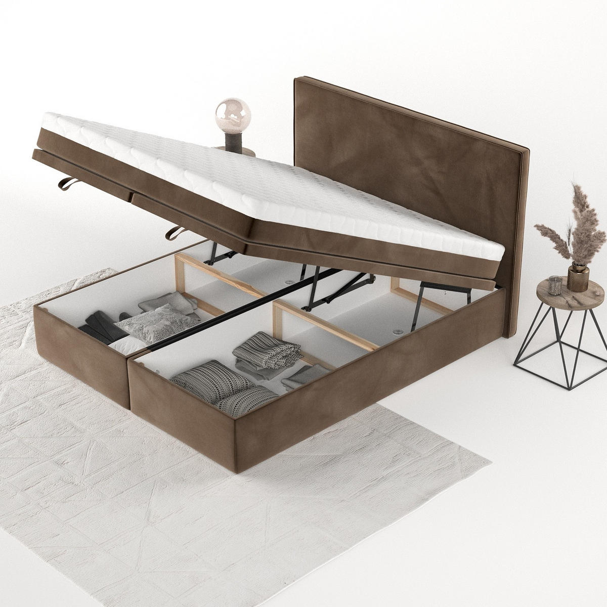 BOXBETT Zalla 200/200 cm Braun im Kronos Stoff - Schwarz/Braun, Holz/Holzwerkstoff (200/200cm) - AltaBeds