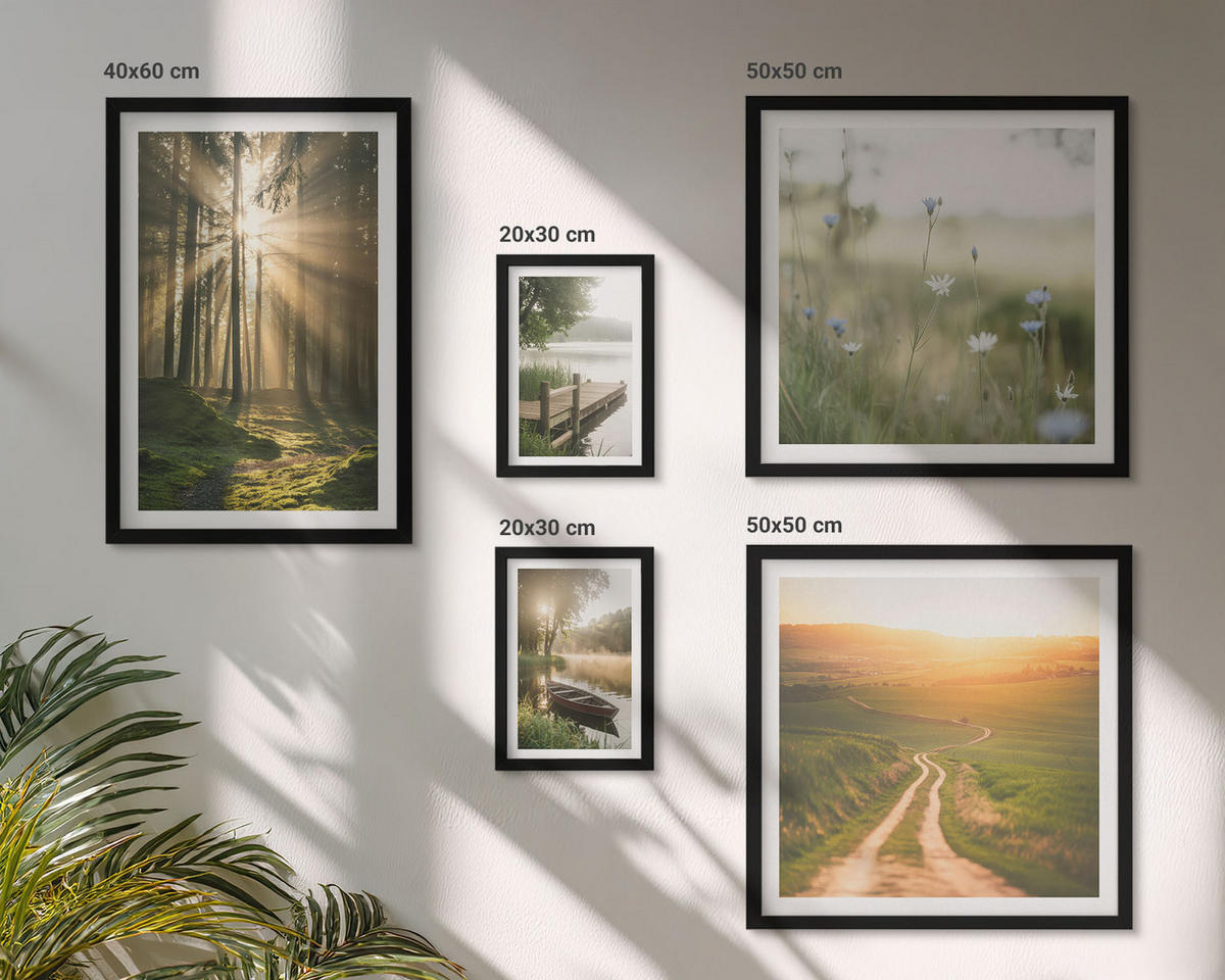 BILDER SET 5er Set - 50x50 cm & 20x30 cm & 40x60 cm Schwarzer Rahmen - Gemalte Zitruslandschaften - Schwarz, Kunststoff (40/60cm) - TULUP