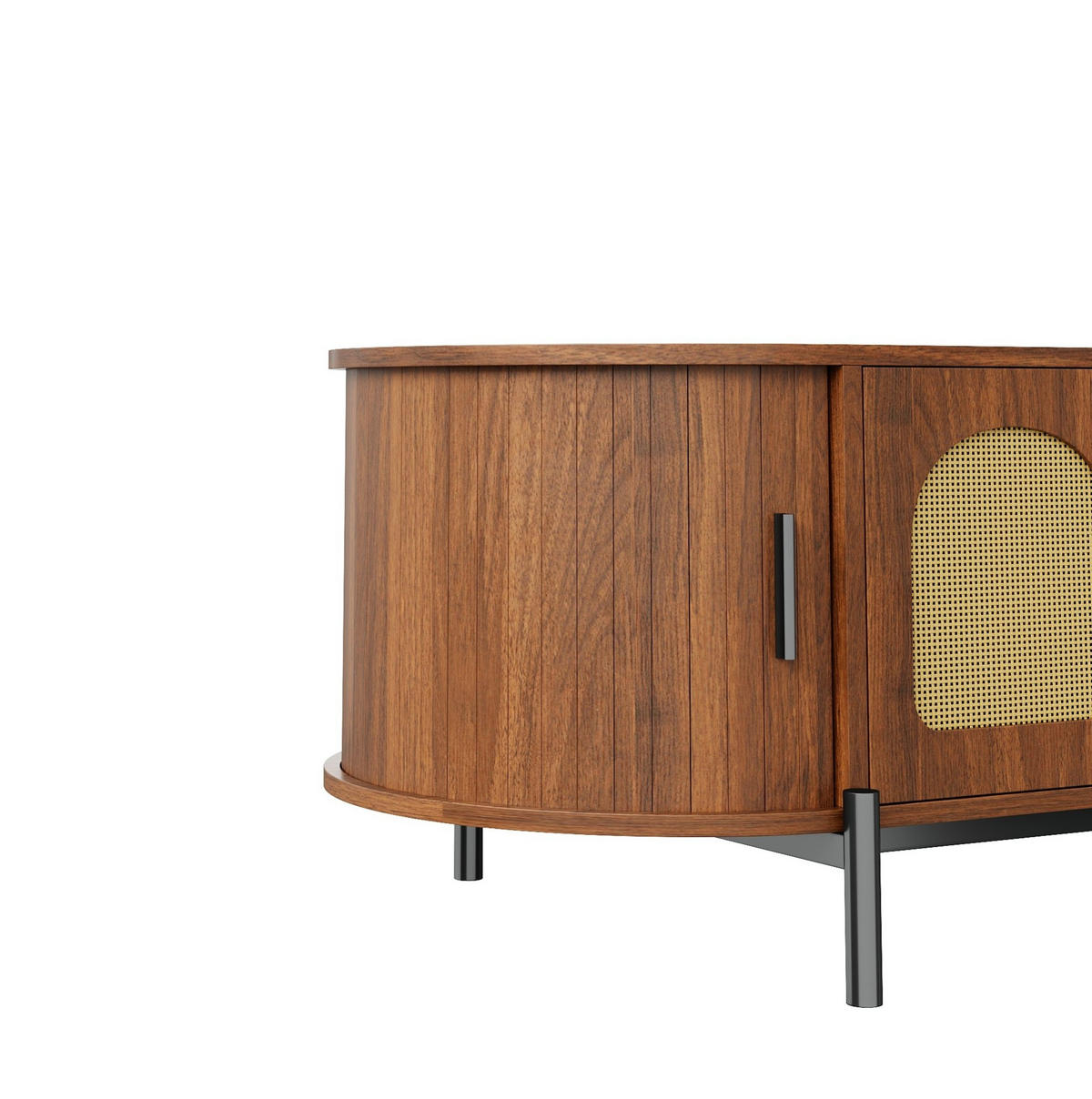 COUCHTISCH 100/50/40 cm nussbaum aus MDF mit Rattan-Schiebetüren und Stauraum - Walnussfarben, Holzwerkstoff (50/100/40cm) - OKWISH