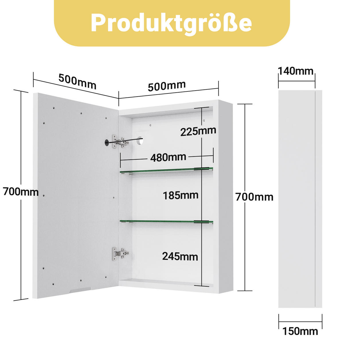 SPIEGELSCHRANK mit Beleuchtung 50x70 cm - Weiß, Holz (14/70/50cm)