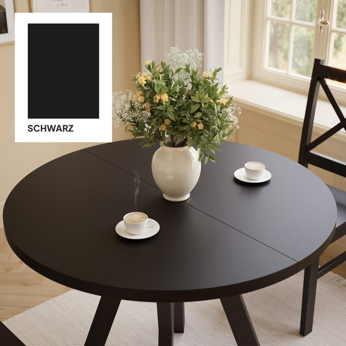 ESSTISCH YARA 100/76,5 cm Schwarz - Schwarz, Holzwerkstoff (100/100/76.5cm) - Idohome