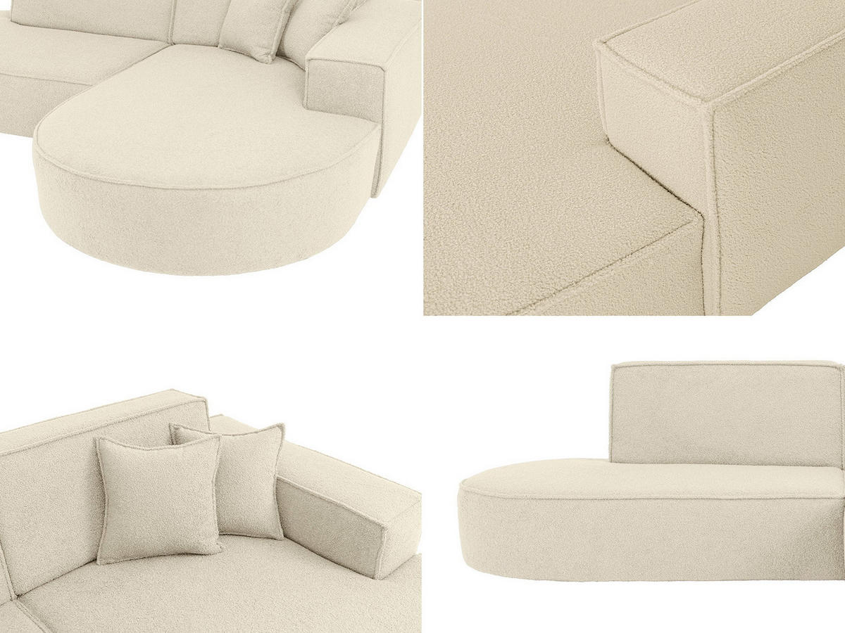 ECKSOFA Hana L-Form 3-Sitzer Ecke Rechts, Boucle, Beige 241/73/168 cm - Beige/Schwarz, Textil/Metall (168/241cm) - WFL GROUP