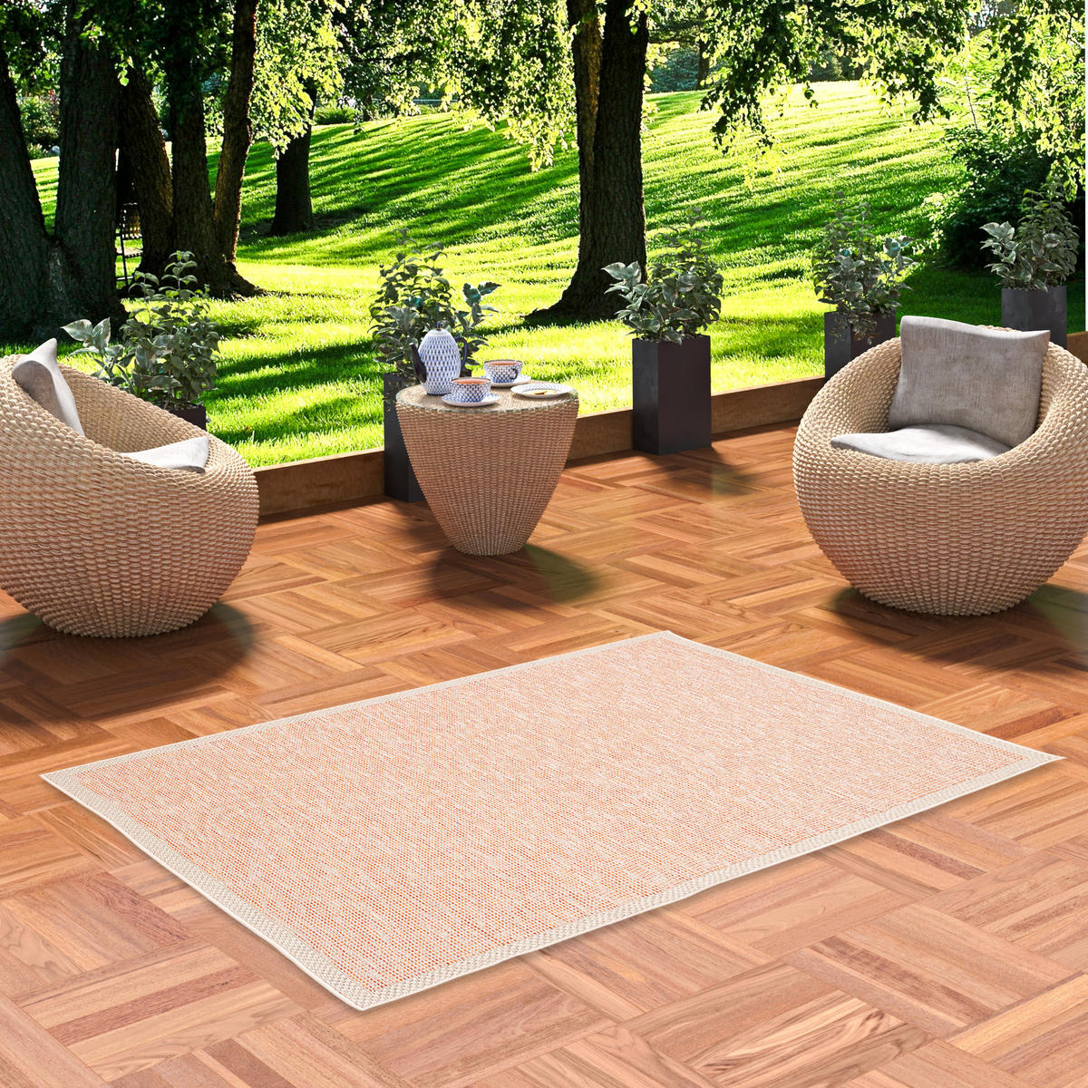 IN & OUTDOOR TEPPICH FLACHGEWEBE OTTAWA BORDÜRE - Terra cotta, Textil (140/200cm) - Pergamon