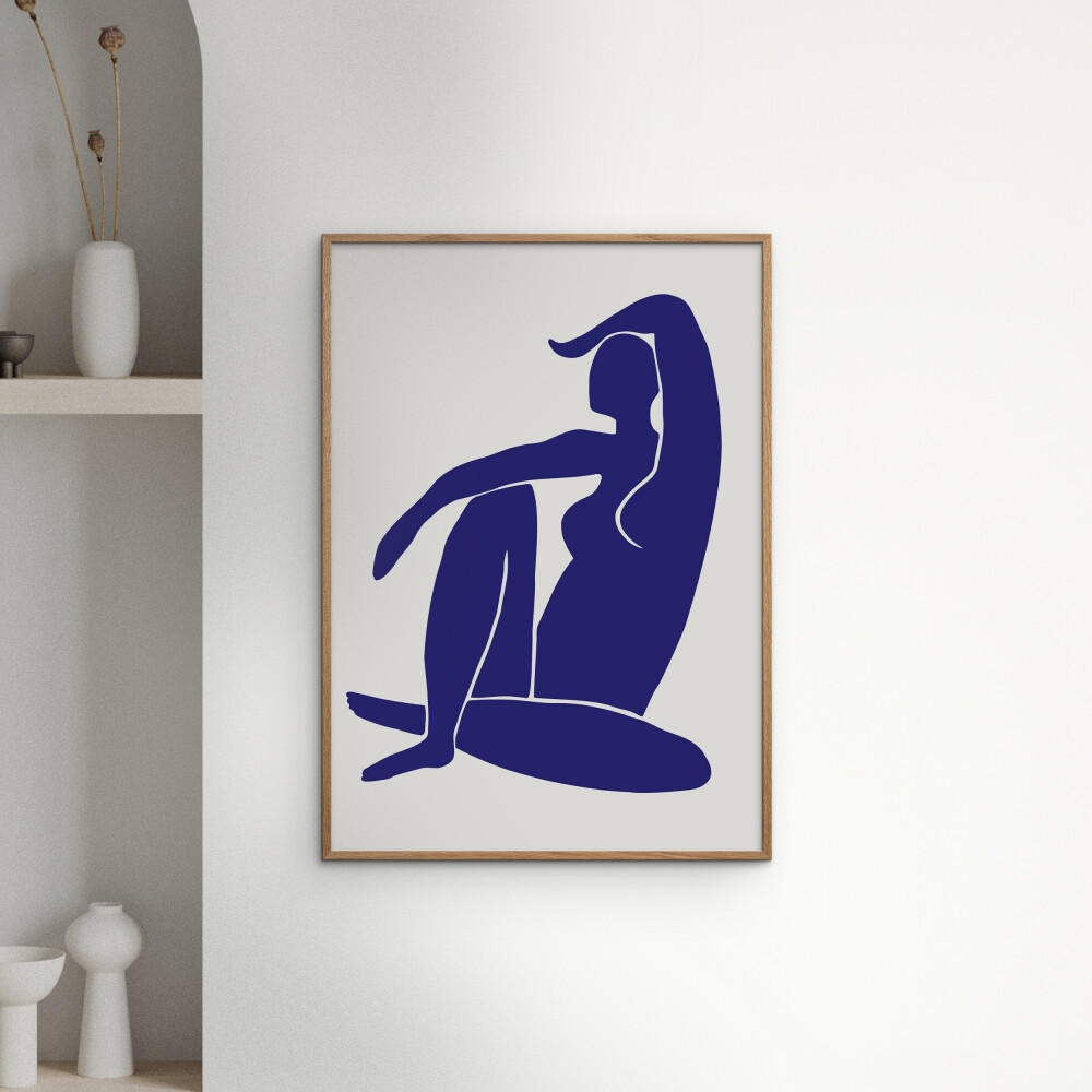 POSTER mit Rahmen Affordable Art Prints - Figure Bleu - Blau/Eichefarben, Holz/Papier (30/40cm) - Poster&Frame