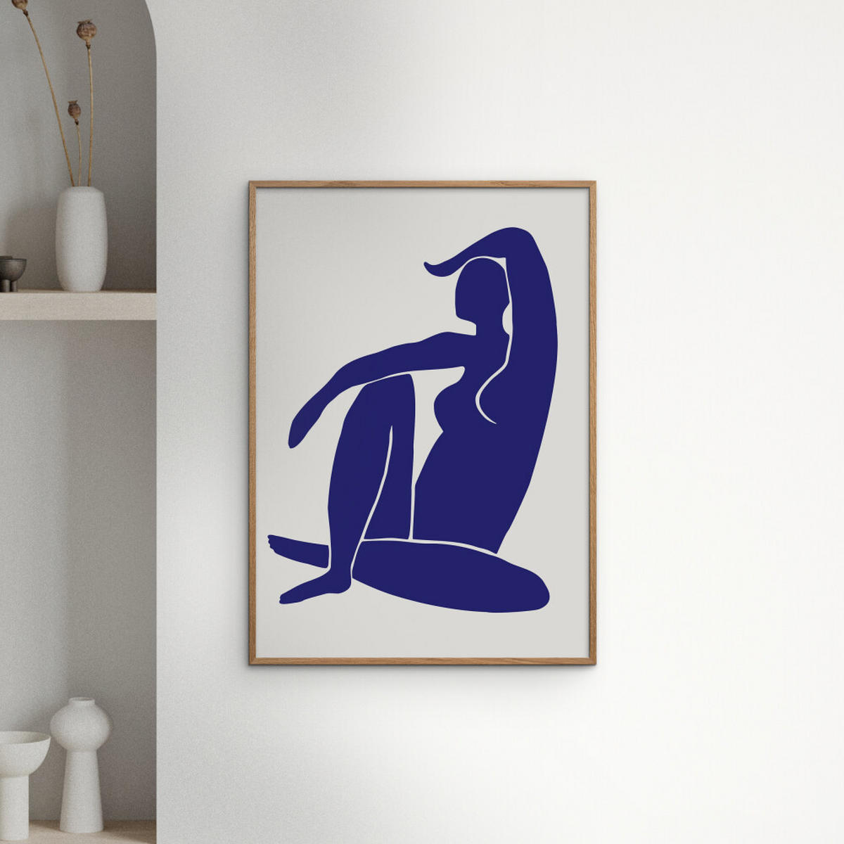 POSTER mit Rahmen Affordable Art Prints - Figure Bleu - Blau/Eichefarben, Holz/Papier (30/40cm) - Poster&Frame