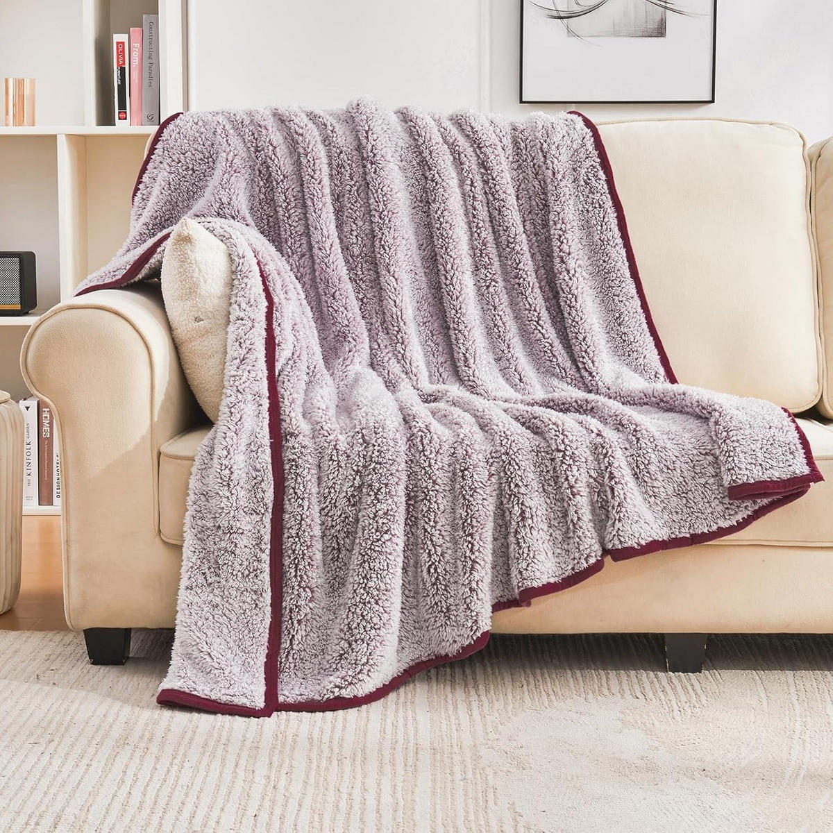 KUSCHELDECKE Sherpa Wendbar 127 x 177 cm Rot - Bordeaux, Textil (127/152cm)
