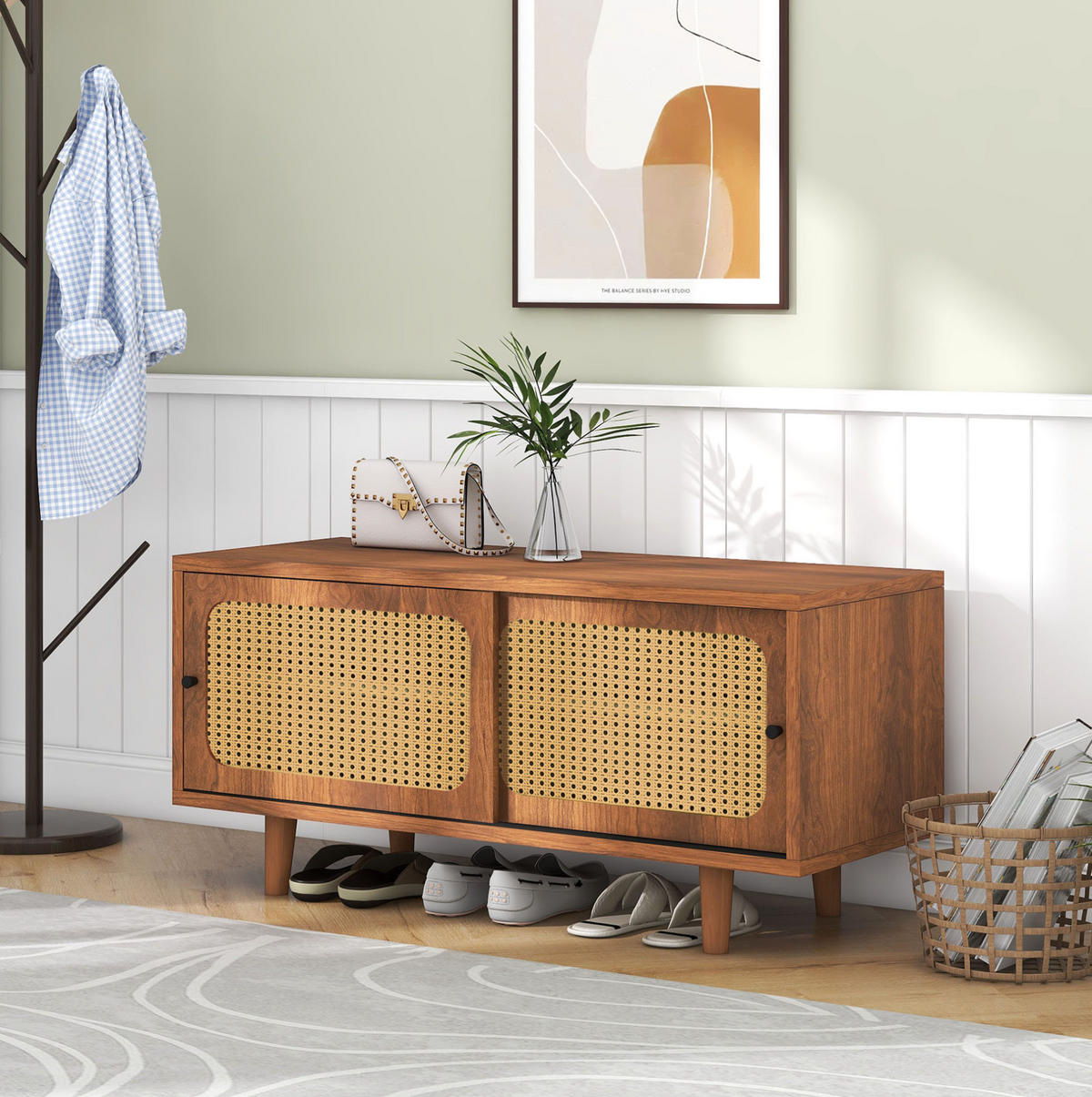 SCHUHSCHRANK 104/48/40 cm Walnuss aus Spanplatte mit 2 Türen - Walnussfarben, Holzwerkstoff (104/48/40cm) - OKMYHOME