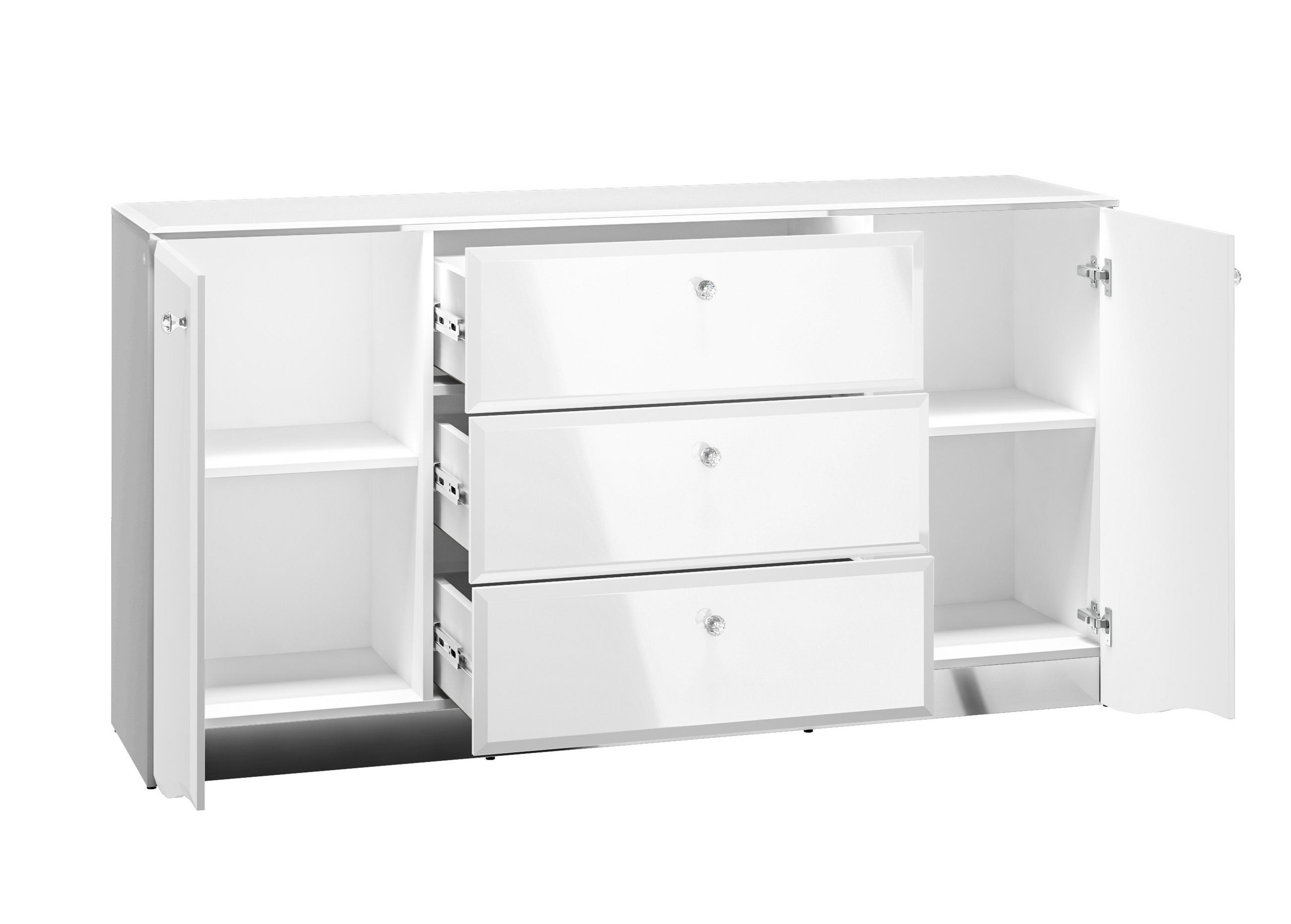 SIDEBOARD Glamour weiß / weiß hochglanz 160 / 41 / 85cm - Weiß Hochglanz/Weiß, Glas/Holz (160/85/41cm) - Feldmann-Wohnen