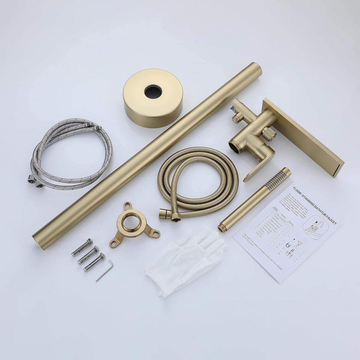 BADEWANNENARMATUR freistehend mit Handbrause, Einhebelmischer, Messing gebürstetes Gold - Goldfarben, Metall (15/95/24cm) - TVTIUO