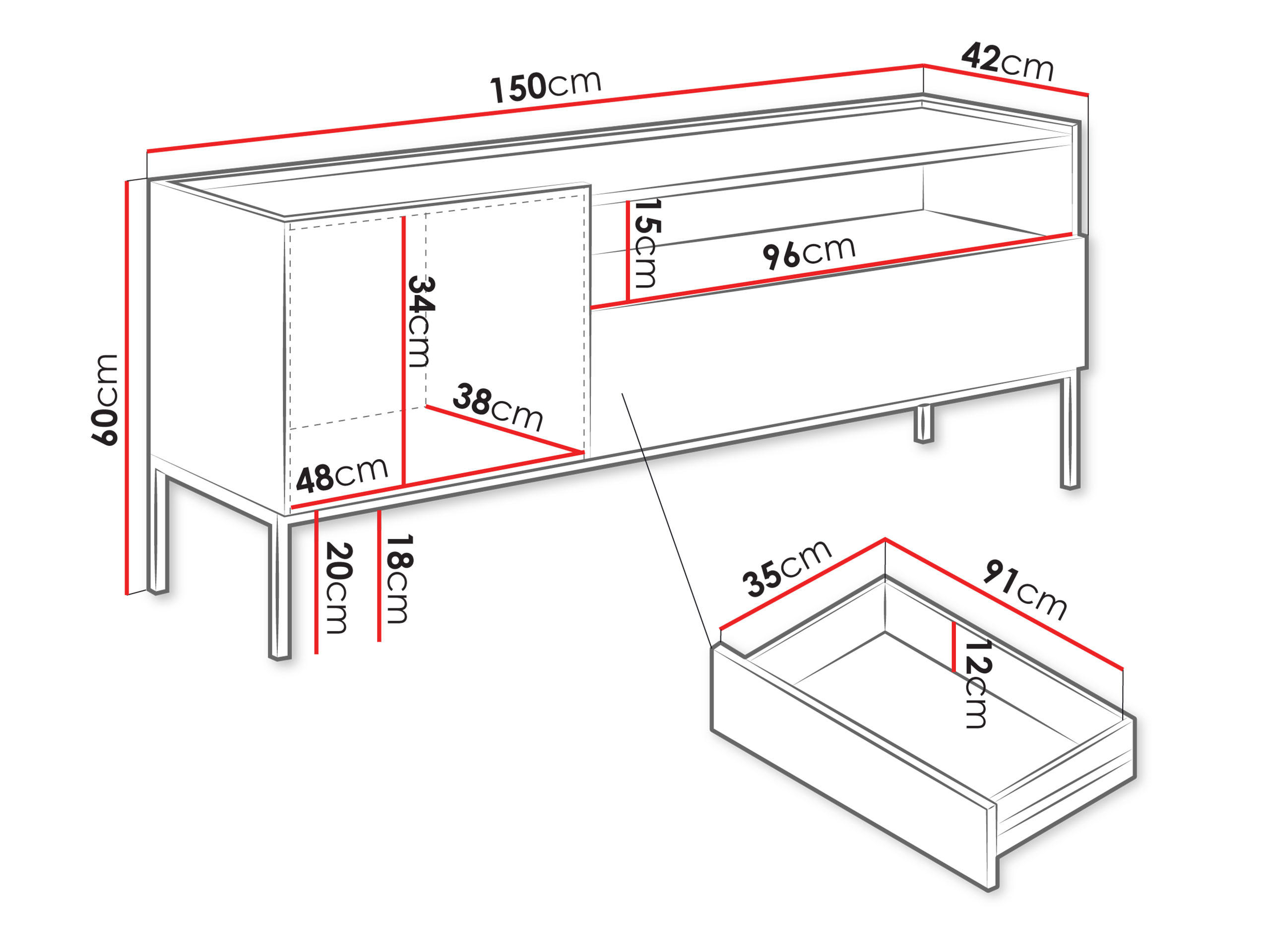 TV-ELEMENT Como 150 1D1SZ - Kaschmir/Schwarz, Holzwerkstoff/Metall (150/60/42cm) - MIRJAN24