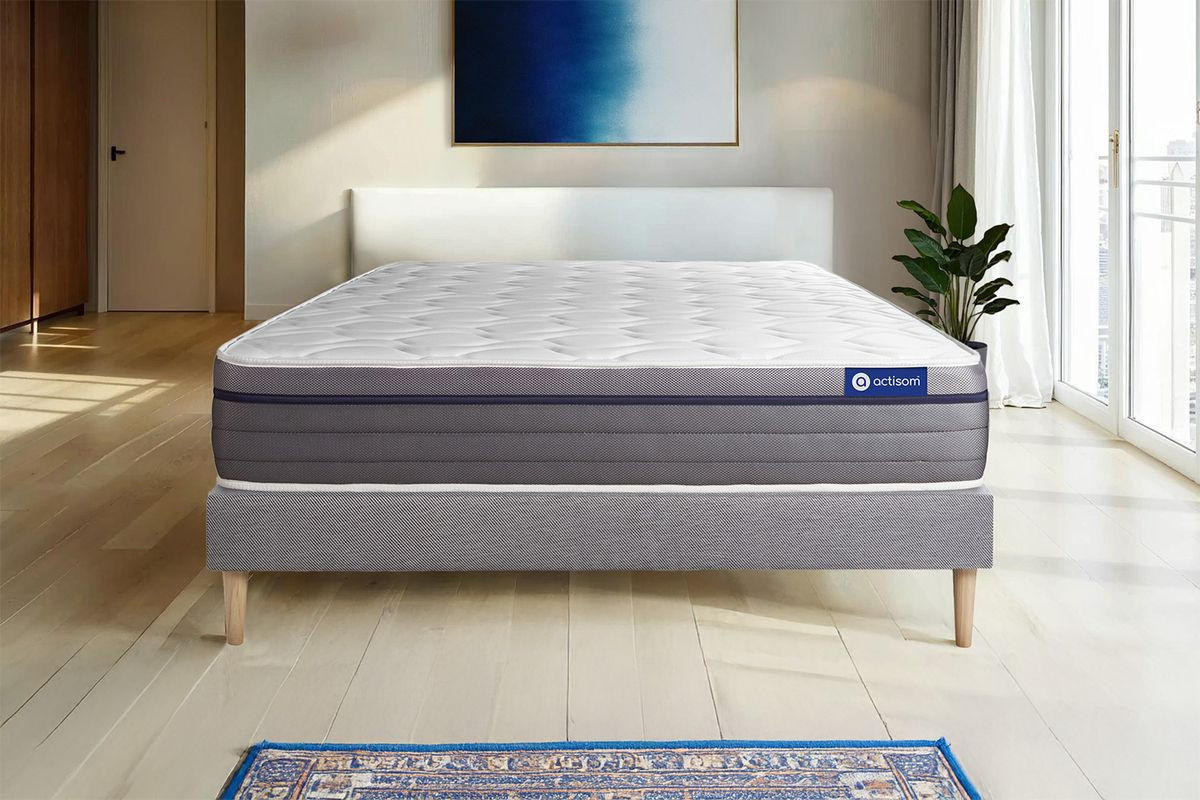 BETT Actilatex zen Latex und Memory-Schaum 130 x 190 cm h1 - Kit Bettgestell Grau - Beige/Grau, Karton/Holz (130/190cm) - ACTISOM