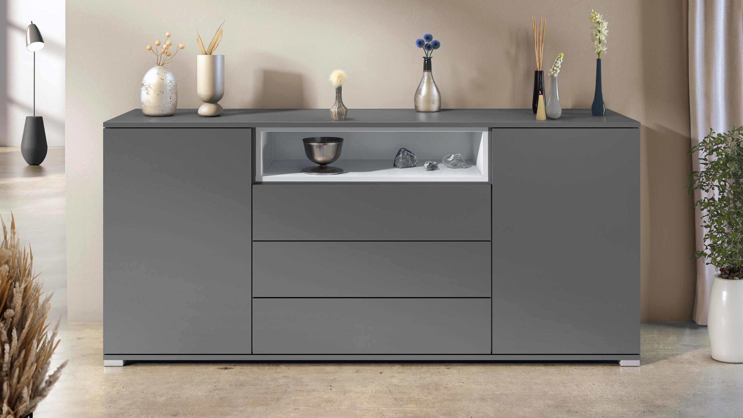 SIDEBOARD Skadu Weiß matt - Weiß, Holzwerkstoff (166.5/75.5/35cm) - Vladon