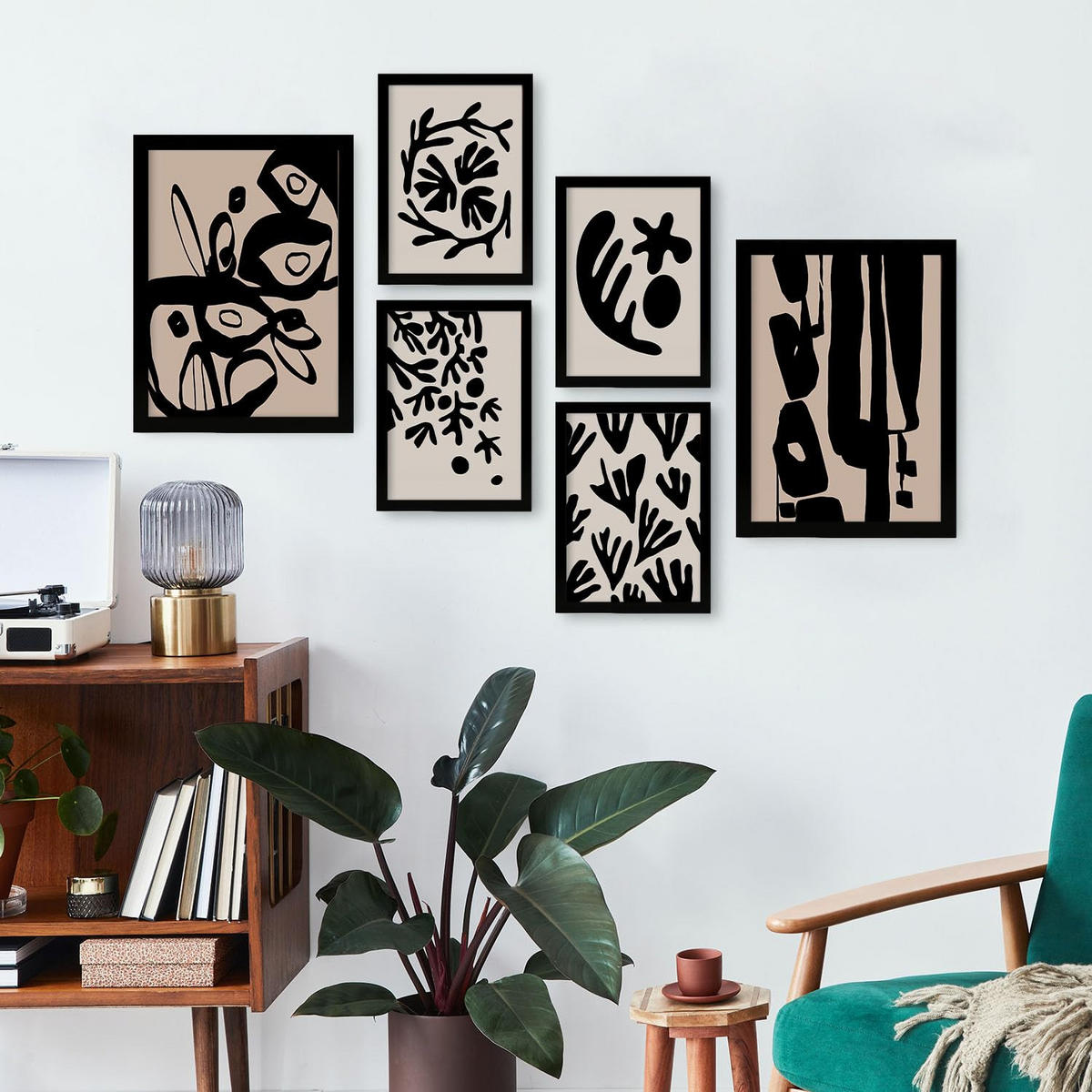 POSTER Set Mit 6 Mystik Design In Blume Zusammenfassung Ästhetische Dekorative Gemälde Für Ihr Wohnzimmer Zuhause A3 & A4 Schwarzer Rahmen - Schwarz, Papier (29/3cm) - Nacnic