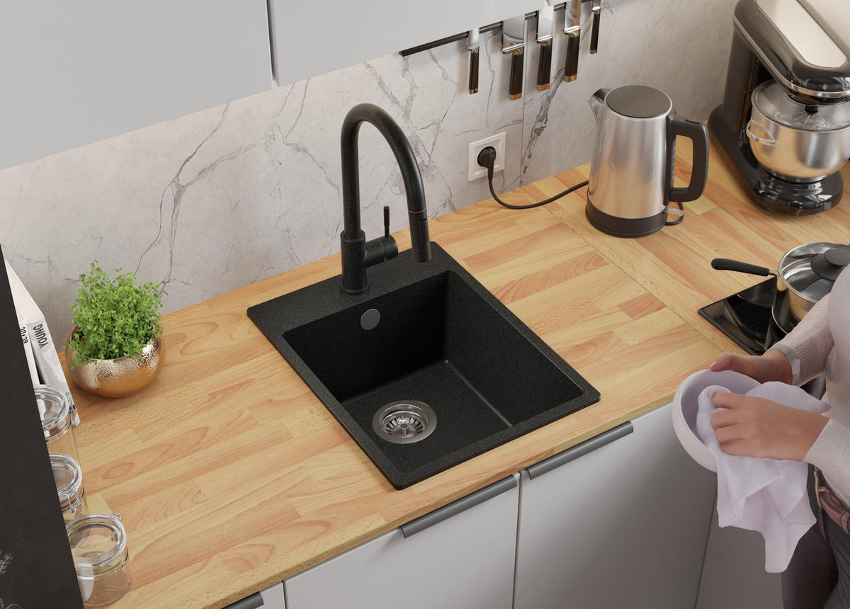 SPÜLBECKEN Riga, 2-er set Anthrazit 38/50 cm 1 Becken + Ablauf-Set ab 40er Unterschrank - Chromfarben/Anthrazit, Kunststoff (38/20/50cm) - Primagran