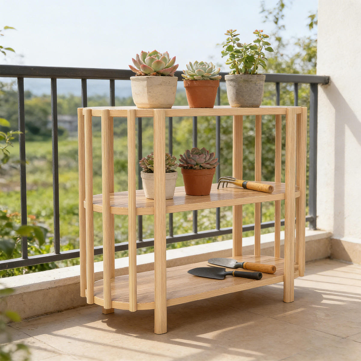 OVALER Couchtisch mit 3 Ablagen – Wohnzimmertisch in Holzoptik, MDF, 114 × 38 × 75 cm, Natur - Naturfarben, Holzwerkstoff (114/38/75cm) - Ej. Life