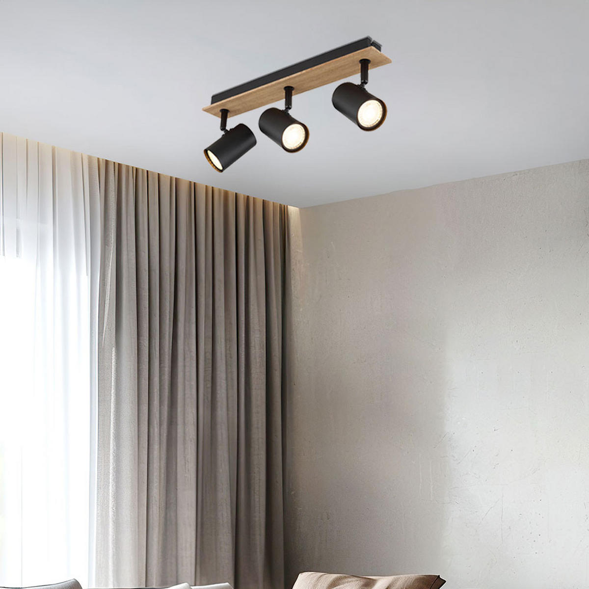 LED DECKENLEUCHTE Linca Holz Schwarz - Braun, Metall (41/6/15.2cm) - Globo Lighting