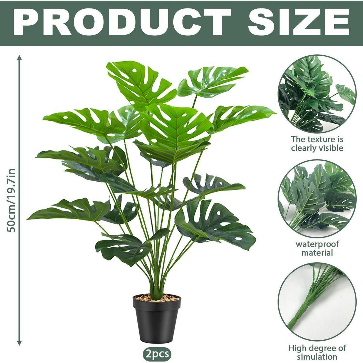 KUNSTPFLANZE Monstera 2-teiliges Set - Grün, Kunststoff (10cm)