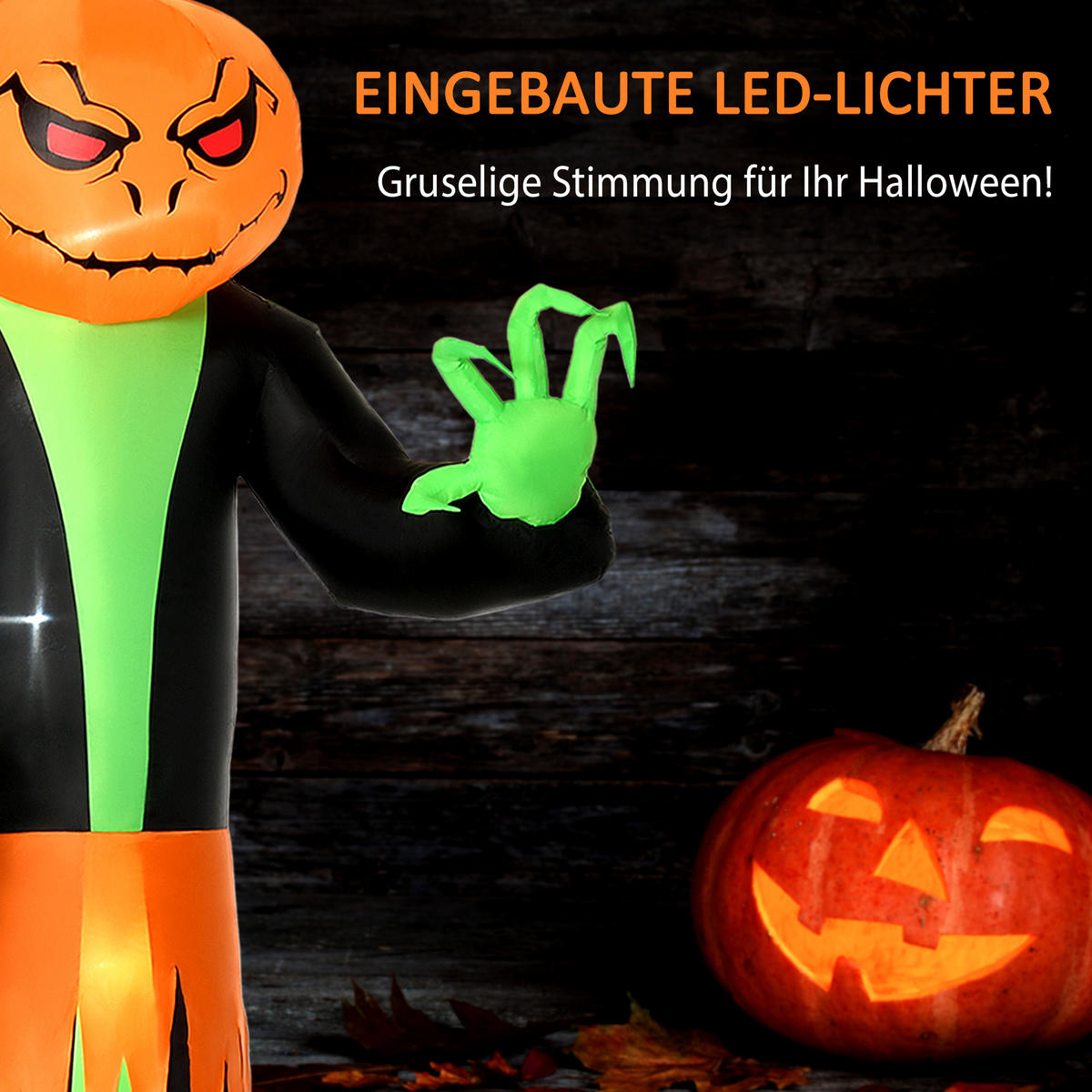 HALLOWEEN AUFBLASBARER KÜRBIS, Schwarz und grün, Polyester - Schwarz, Kunststoff (96/270/100cm) - HOMCOM