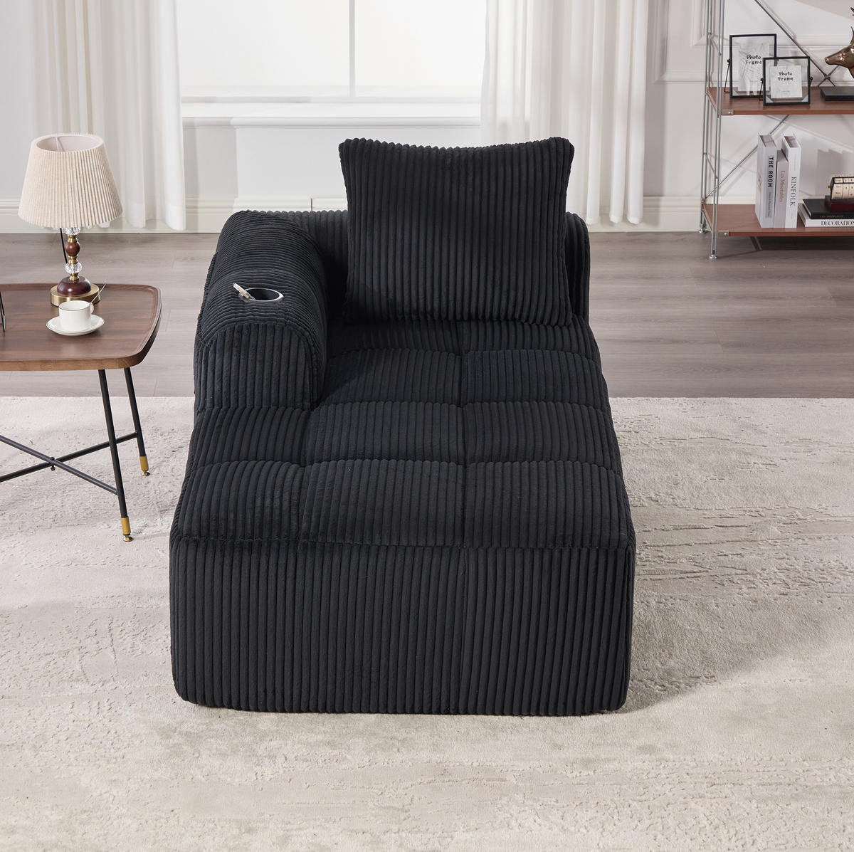SOFA Cord mit Seitenfächern und Becherhaltern 158/93/61 cm Schwarz - Schwarz, Textil (93/61/158cm) - Redom