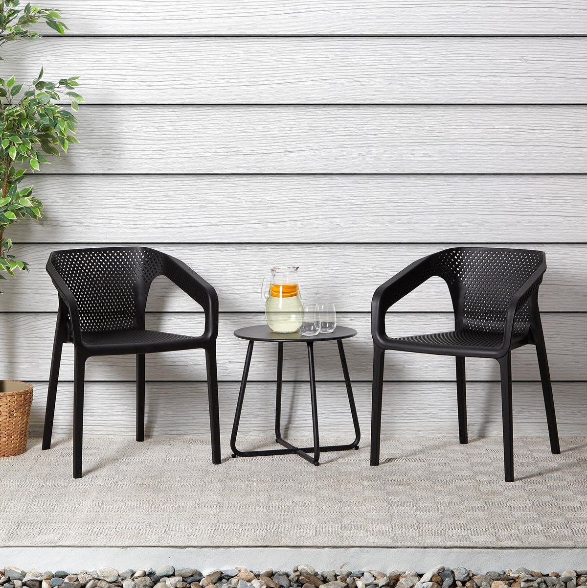 GARTENSTUHL 2er-Set Kunststoff Schwarz mit Armlehnen - Schwarz, Kunststoff (110/75/54cm) - Homestyle4u