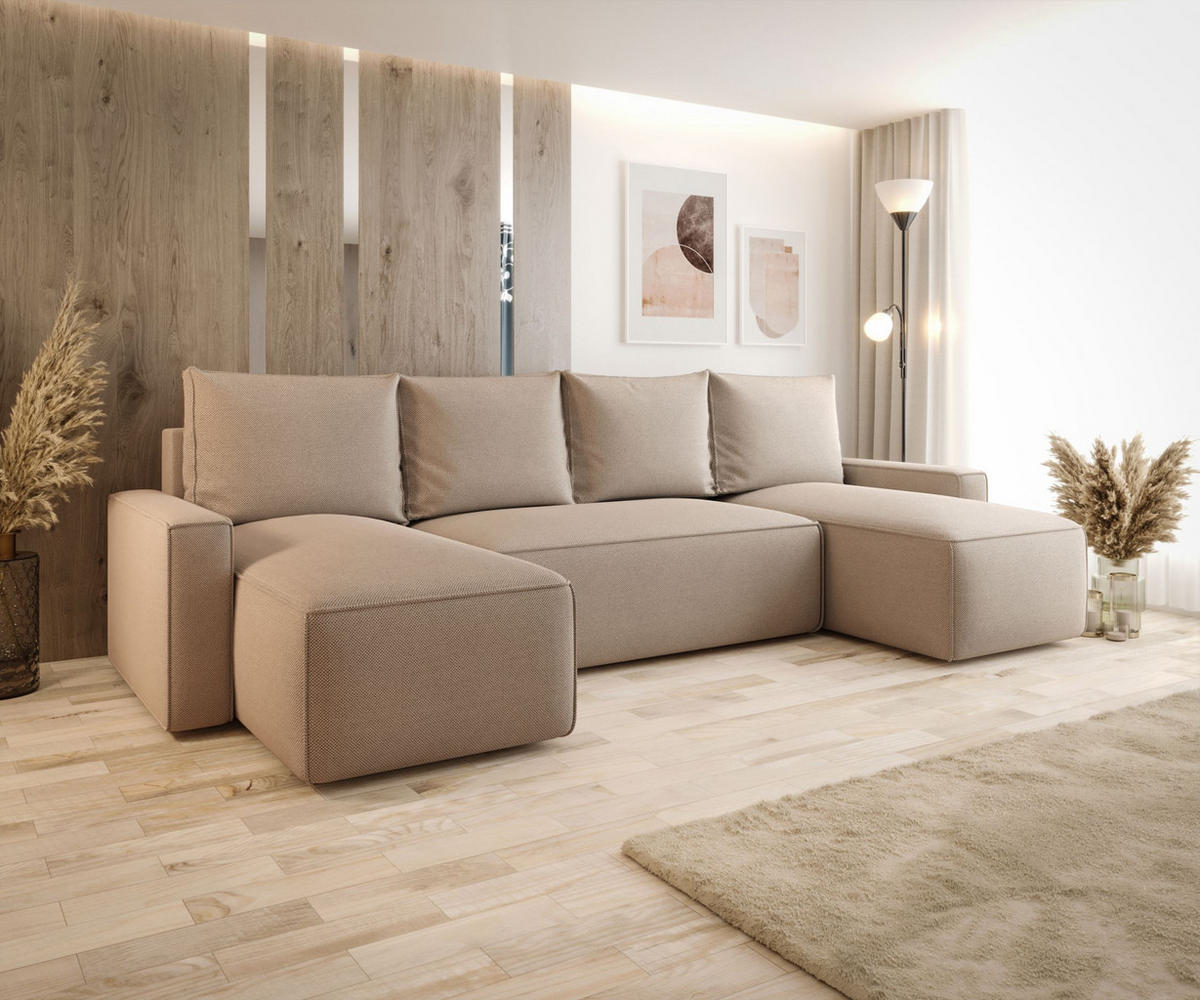 WOHNLANDSCHAFT mit Schlaffunktion SAVIO U Curio 15 - Beige, Textil (300/75/140cm) - Bedante