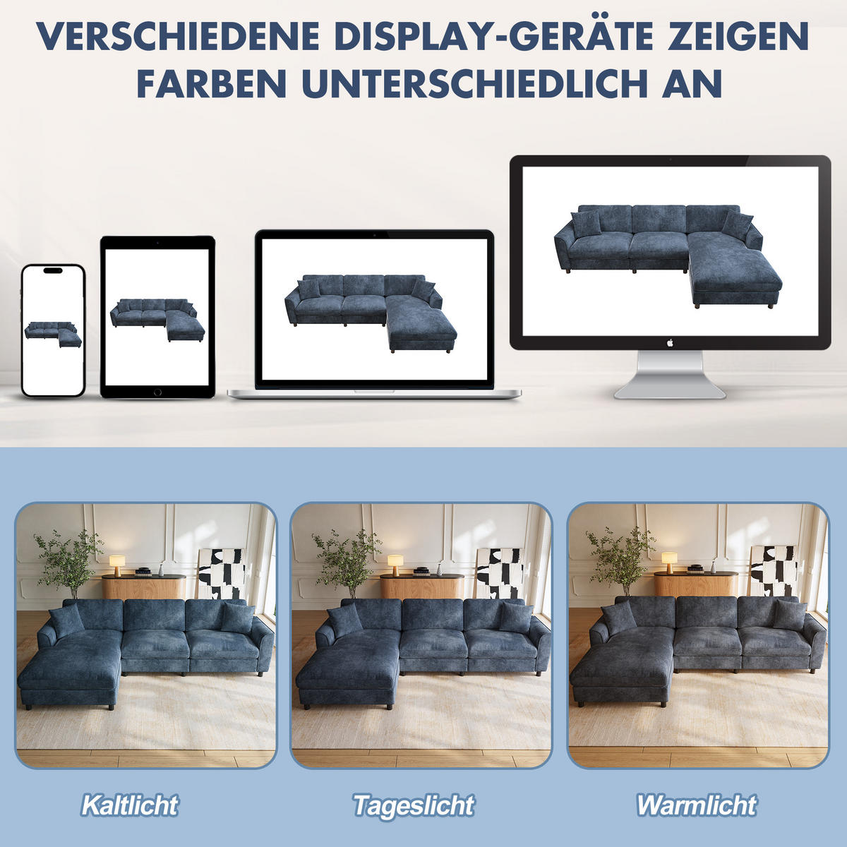 ECKSOFA 256/137/79 cm Blau mit umstellbarer Liegeelement - Blau, Textil/Metall (256/137cm) - Oxeza