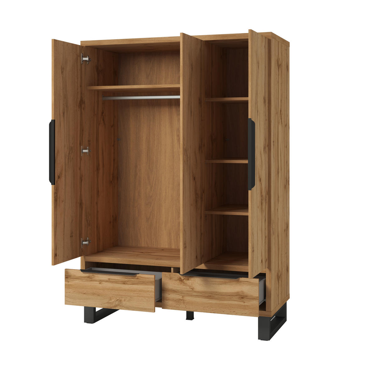 DREHTÜRENSCHRANK HALLETTA 145/210/60 cm 3-türig Eiche Wotan - Eiche Wotan, Holzwerkstoff (145/210/60cm) - MASSENO