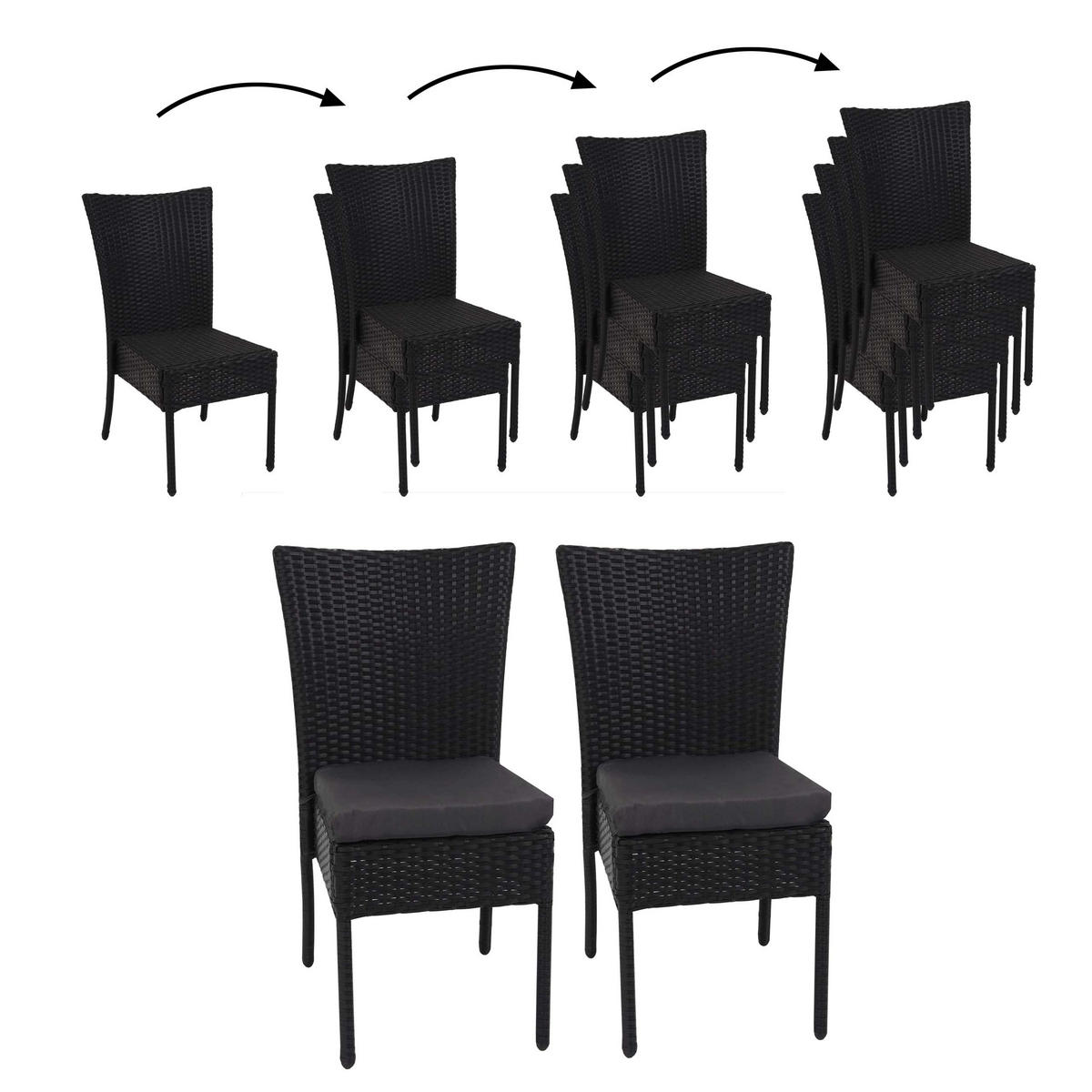 POLY-RATTAN STUHL Schwarz, Anthrazit 2er-Set - Anthrazit/Schwarz, Kunststoff (52/90/58cm) - MCW