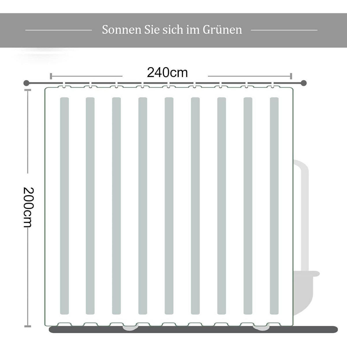 DUSCHVORHANG Pflanzenmuster 240 x 200 cm Grün - Grün, Textil (200/240cm)