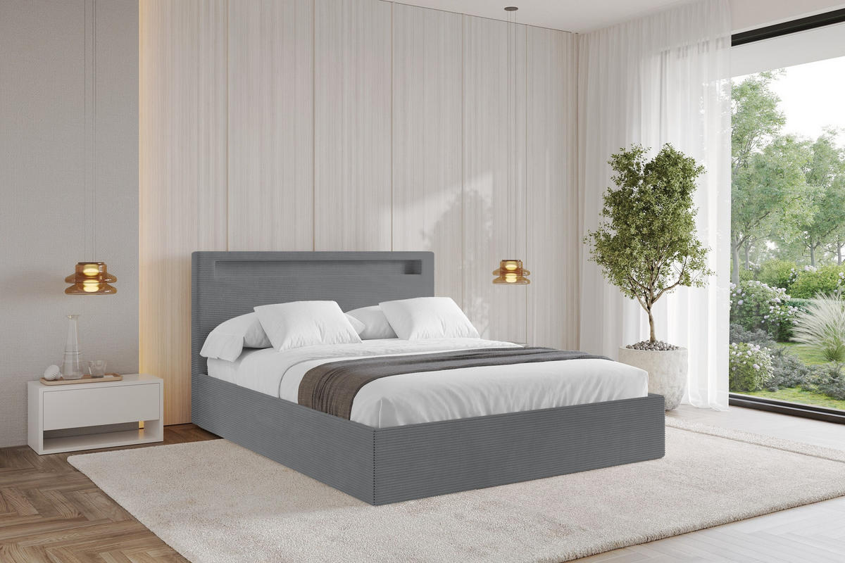 POLSTERBETT mit Bettkasten und Lattenrost, Boxbett ohne Matratze - GOLA 180x200 Dunkelgrau - Anthrazit, Holzwerkstoff/Textil (180/200cm) - ALTDECOR