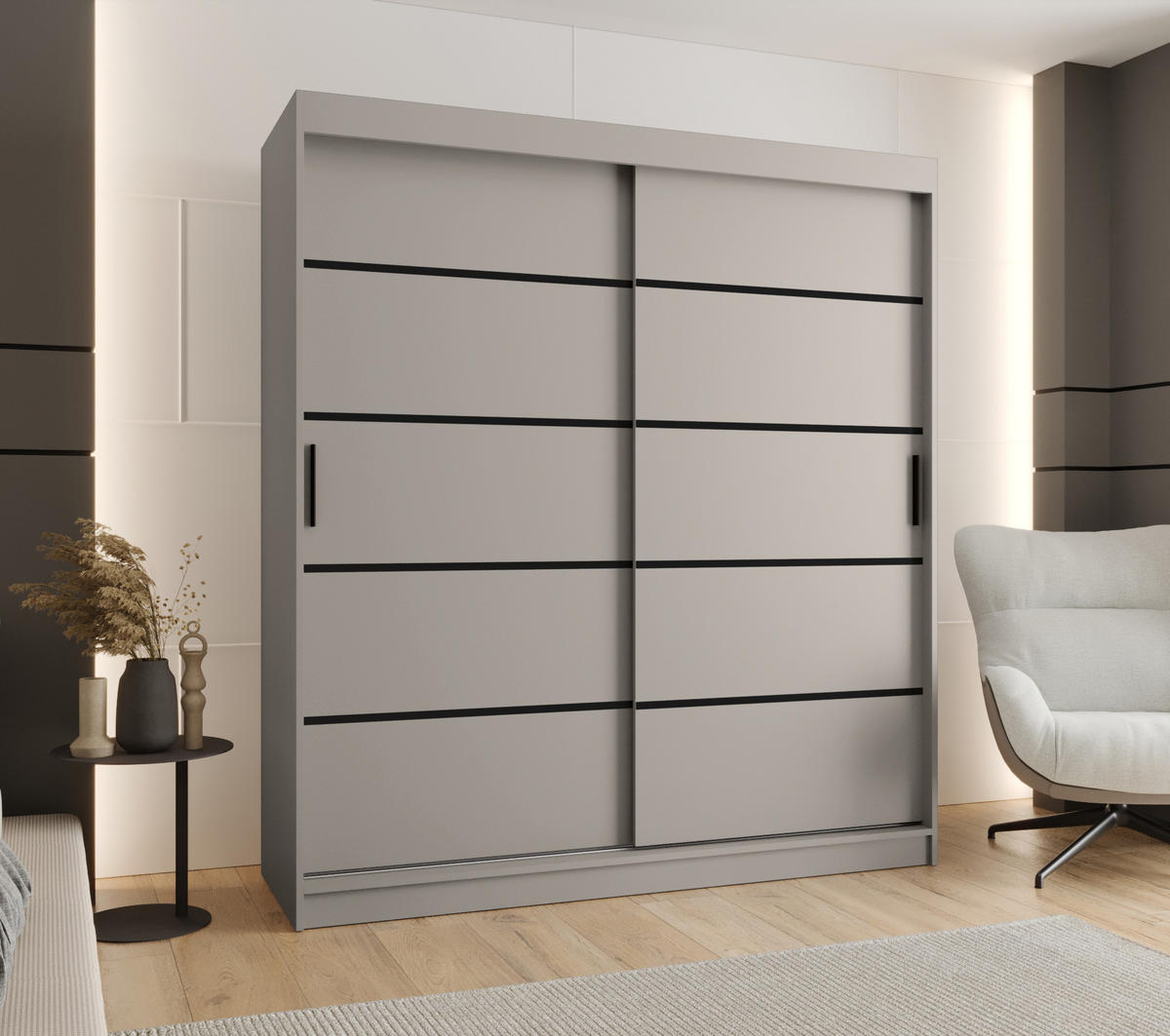 ŠATNÍ skříň s posuvnými dveřmi 200/180/62 2dveřová - černá/kašmírová, dřevo/plast (180/200/62cm)