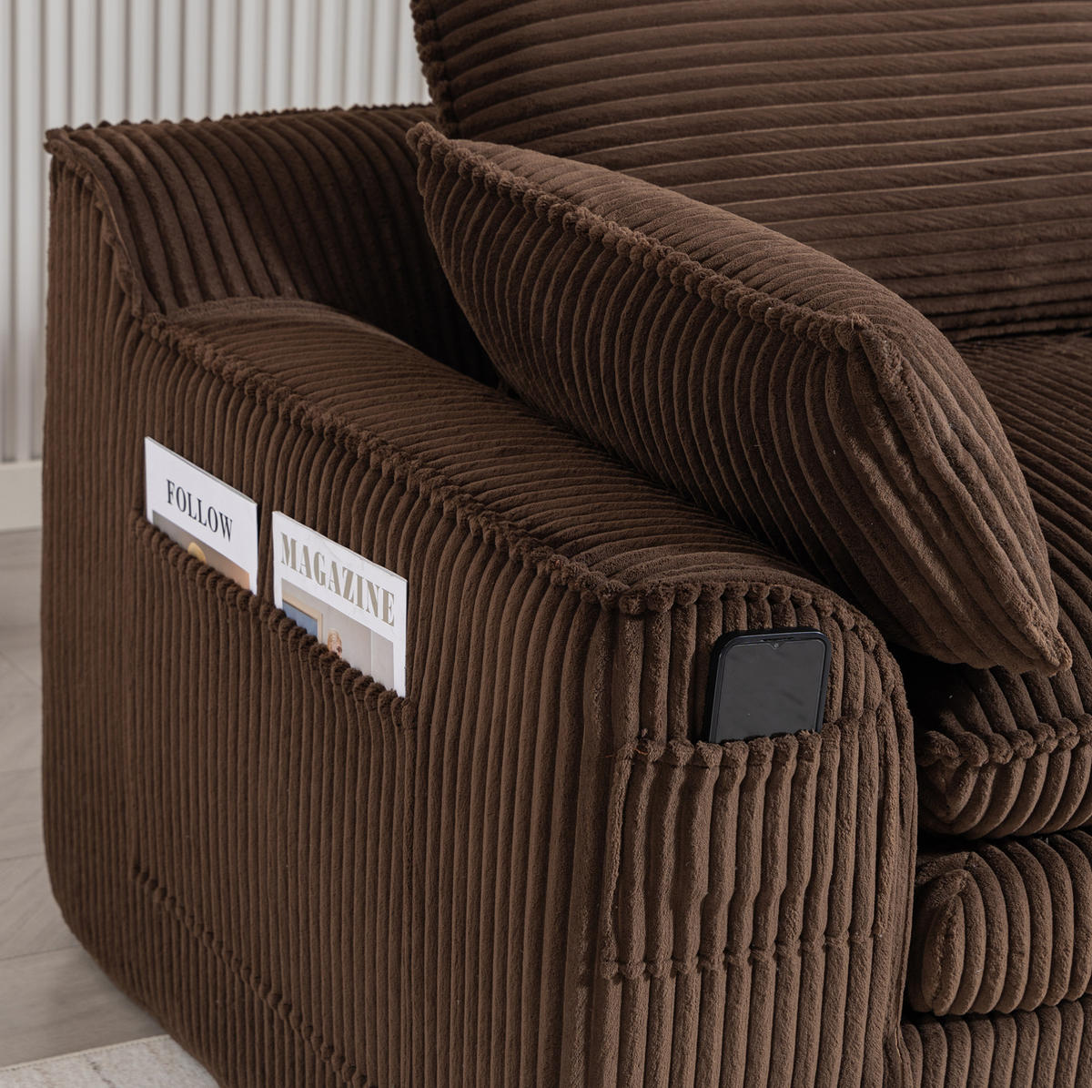 2-SITZER-SOFA 191/94/85 cm mit Seitentaschen, Kissen und Federkern, Cord Braun - Braun, Textil (191/85/94cm) - Redom