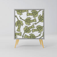 SIDEBOARD SEEDLING SONGBIRD, Grau, 57,5x42x75,5 cm, Goldfarbene Metallfüße - Goldfarben/Multicolor, Holzwerkstoff/Metall (57.5/75.5/42cm) - SpaceRebels