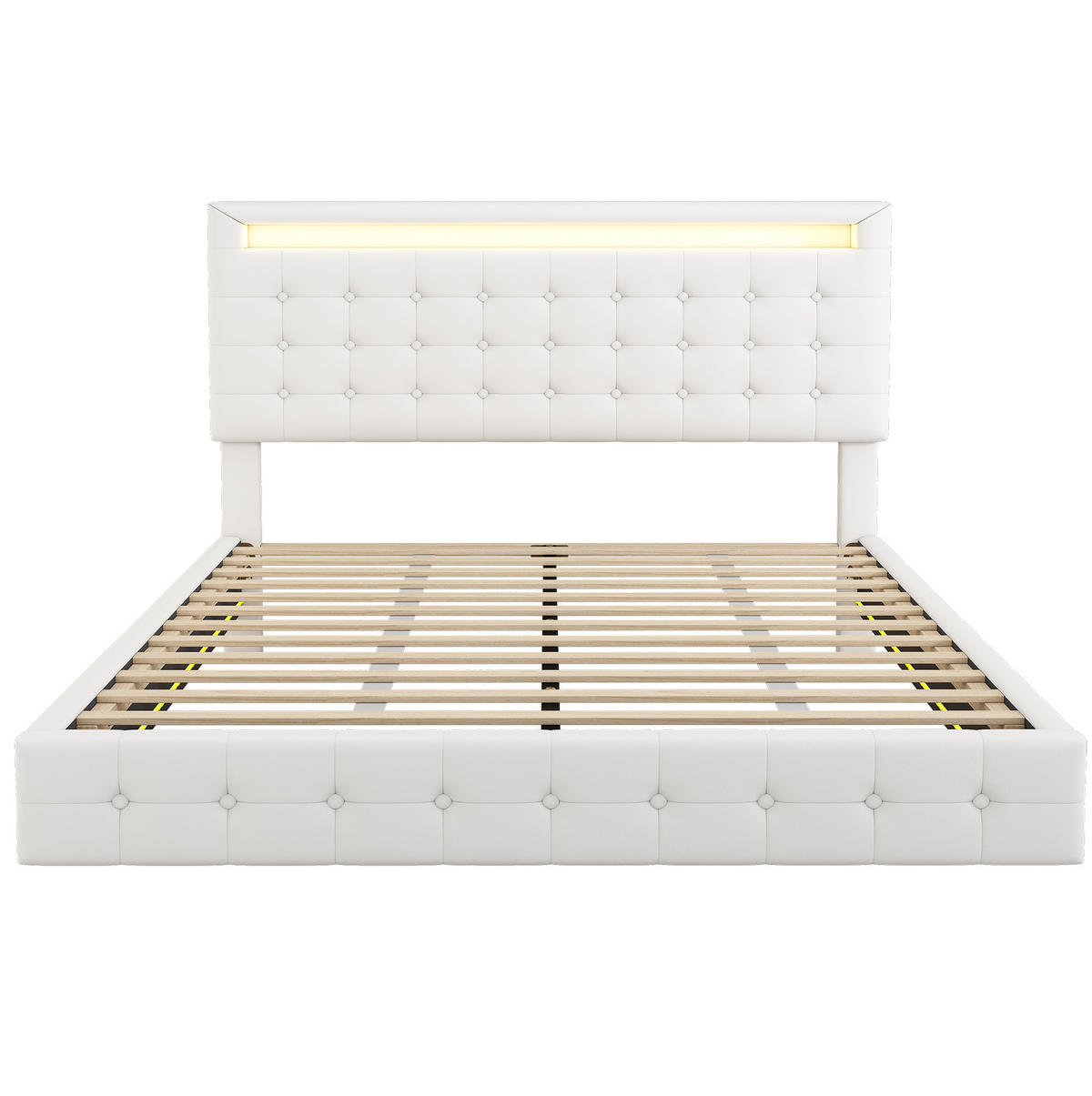 POLSTERBETT aus PU und MDF 140x200 cm Weiß mit LED-Beleuchtung, 3-fach verstellbarem Kopfteil und schwebender Optik - Weiß, Leder (140/200cm) - Modfu