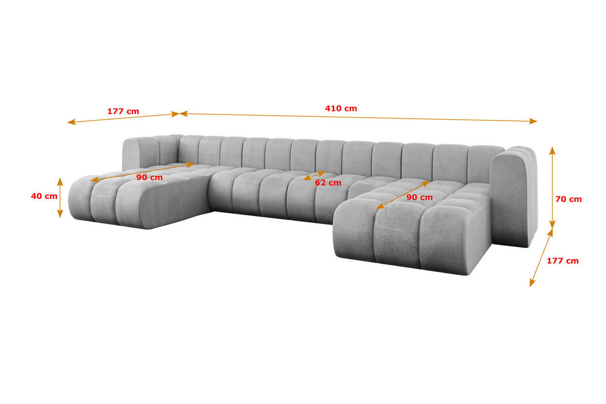 WOHNLANDSCHAFT modulares Sofa Joren-U2 - 410x177x70 cm Grau - Hellgrau, Holzwerkstoff/Textil (410/70/177cm) - ALTDECOR
