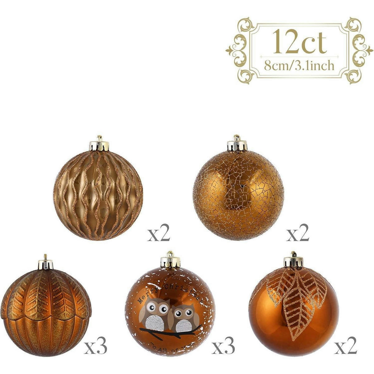 WEIHNACHTSKUGELN 12-teiliges Set 8 cm Kunststoff Bronze - Goldfarben, Kunststoff (8/8/8cm)