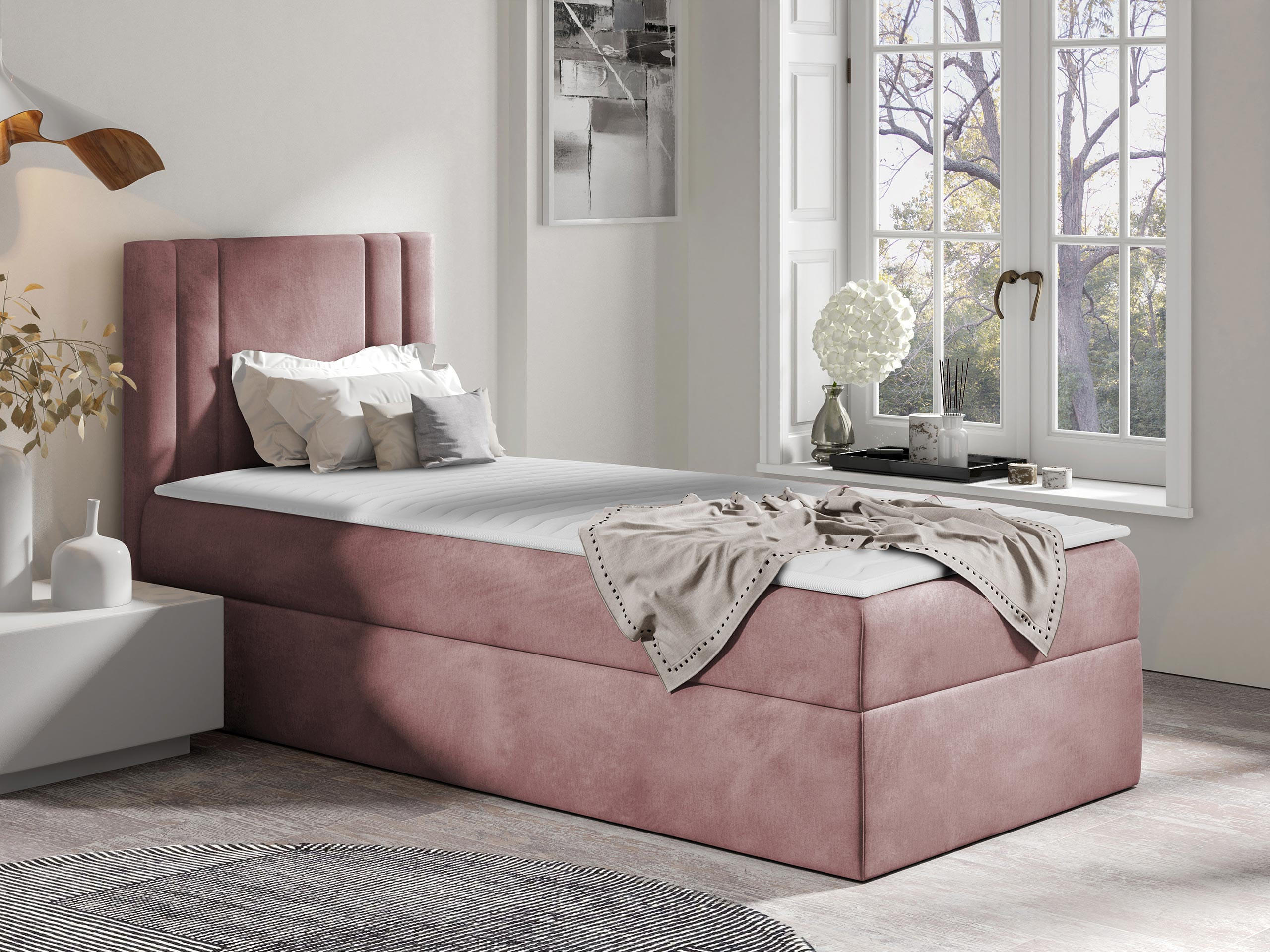 BOXBETT Carmen Mini, Seite zum Öffnen des Bettkastens: Links - Violett, Holz (100/200cm) - MIRJAN24