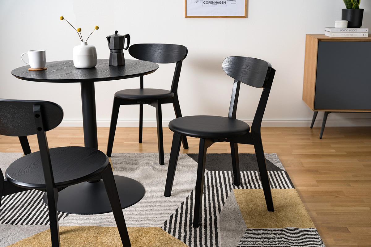 ESSZIMMERSTUHL - 2er-Set - Kunstleder / Esche massiv - Schwarz, Holz/Kunststoff (48/78/52cm) - home24