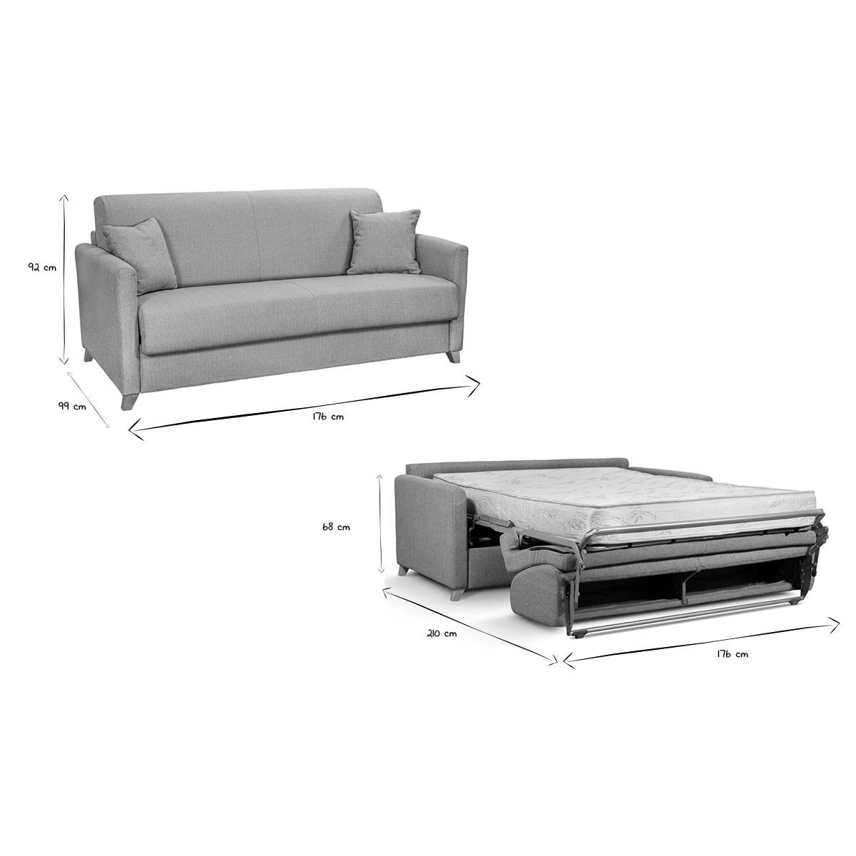 SCHLAFSOFA 3-Sitzer Skandinavisch Hellgrau Matratze 18 cm SKANDY - Hellgrau, Textil (99/92/176cm) - Miliboo