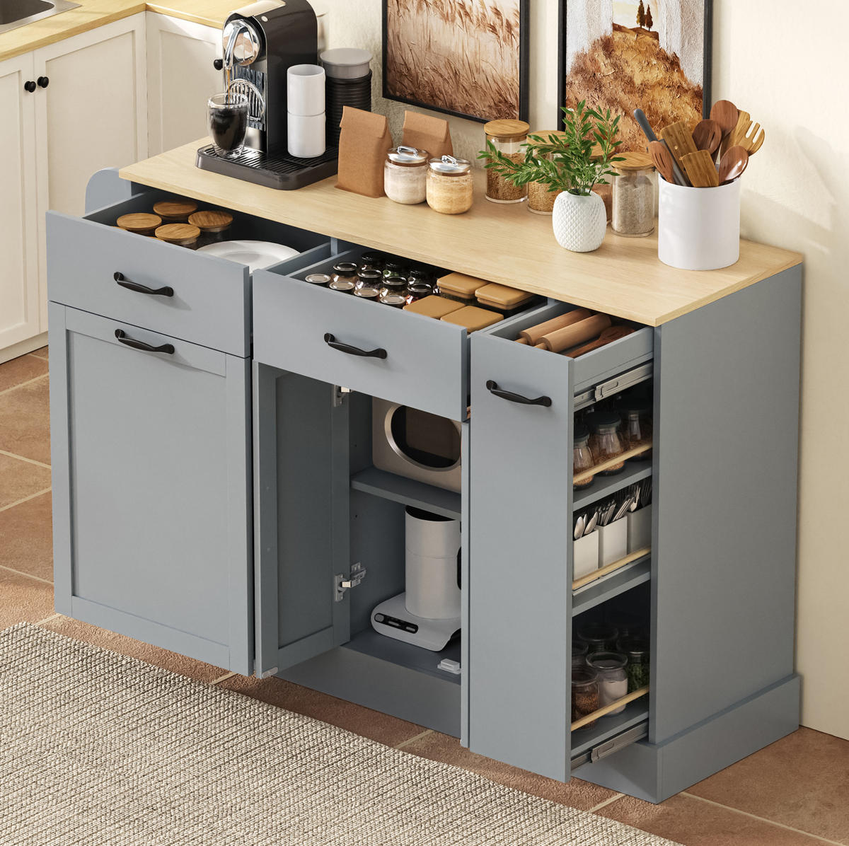 SIDEBOARD 133,5/40/86 cm grau aus MDF mit Ablagefächern - Grau, Holzwerkstoff (40/86/133.5cm) - OKWISH