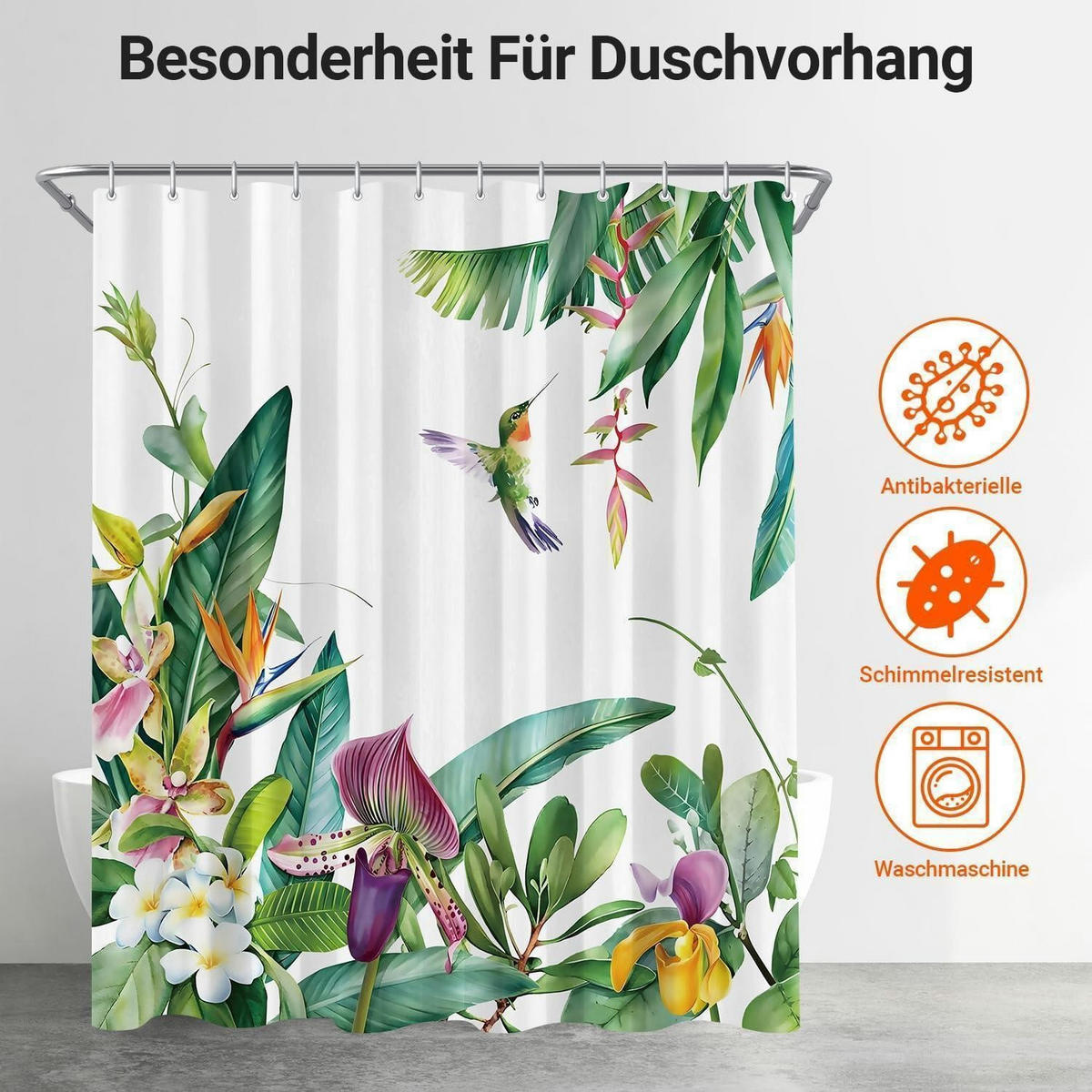 DUSCHVORHANG Grüne Blätter Vogel 180 x 200 cm - Multicolor, Textil (180/200cm)