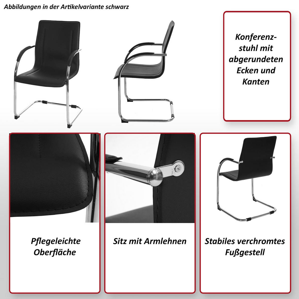 KONFERENZSTUHL Rot 2er-Set - Rot, Kunststoff (56/93/56cm) - MCW