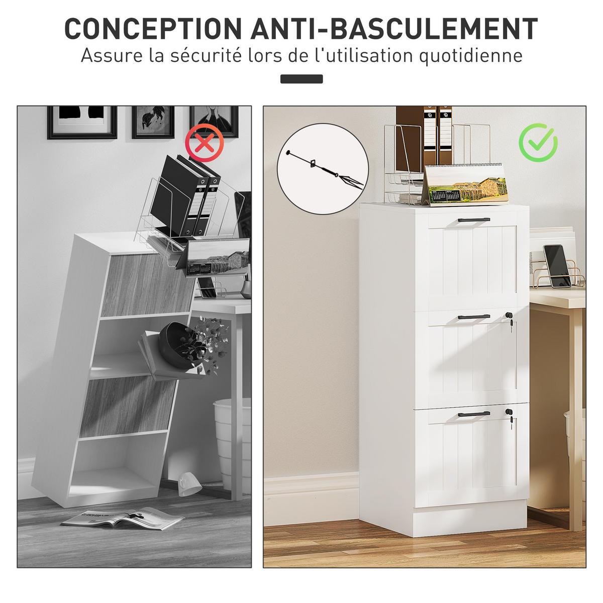 AKTENSCHRANK DE-14448 3 Schubladen abschließbar mit Hängeakten Weiß - Weiß, Holzwerkstoff (40/101/40cm) - ComfortXL