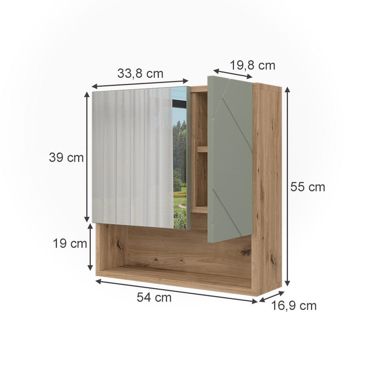 KOUPELNOVÁ ZRCADLOVÁ SKŘÍŇKA Irma Šalvějově zelená - šalvějově zelená, kompozitní dřevo (54/55/16.9cm) - Vicco