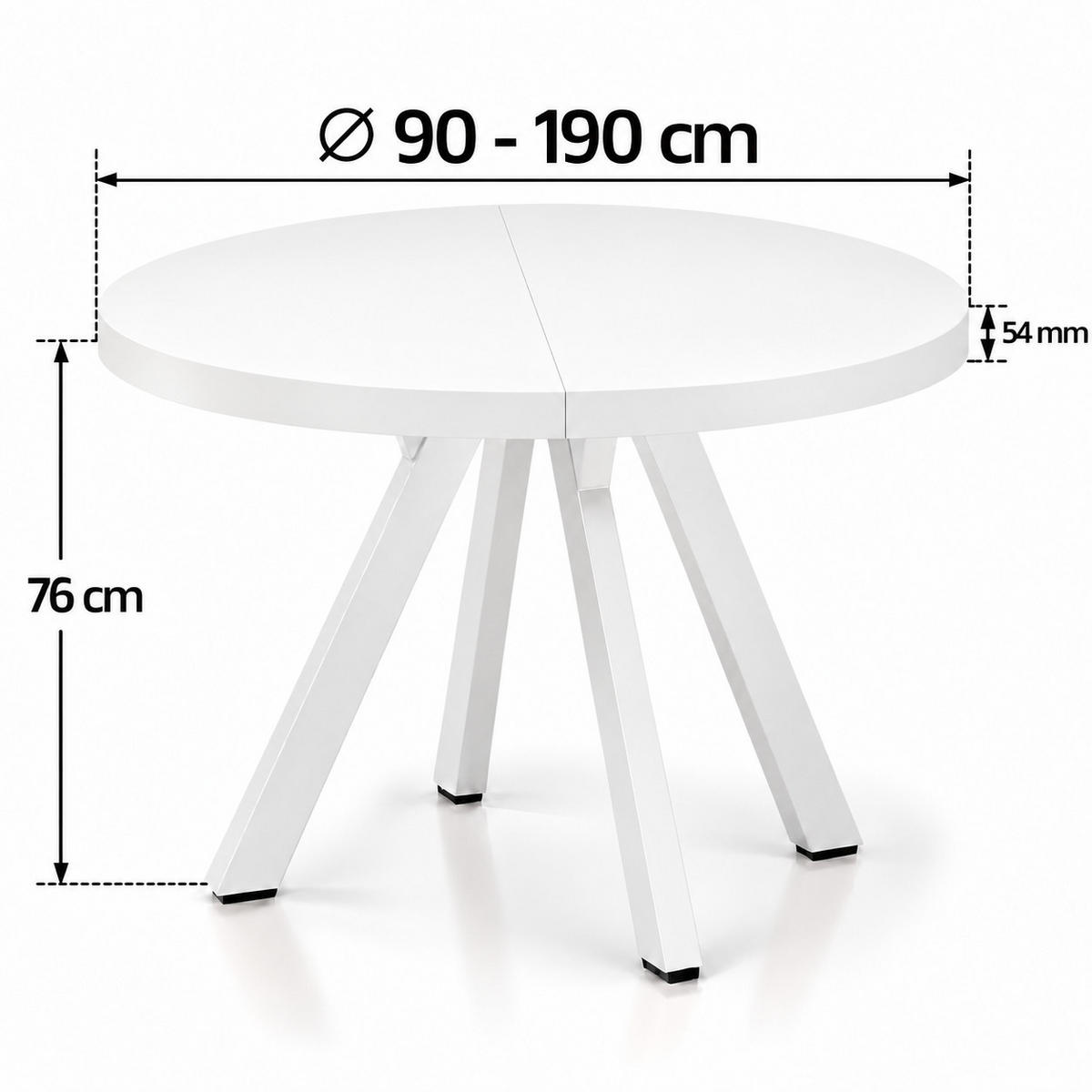 ESSTISCH rund ausziehbar 90/190/76 cm, Weiß, 54 cm Tischplatte + Y Metallgestell Schwarz - Schwarz/Weiß, Holzwerkstoff/Metall (90/190/76cm) - Damale Möbel