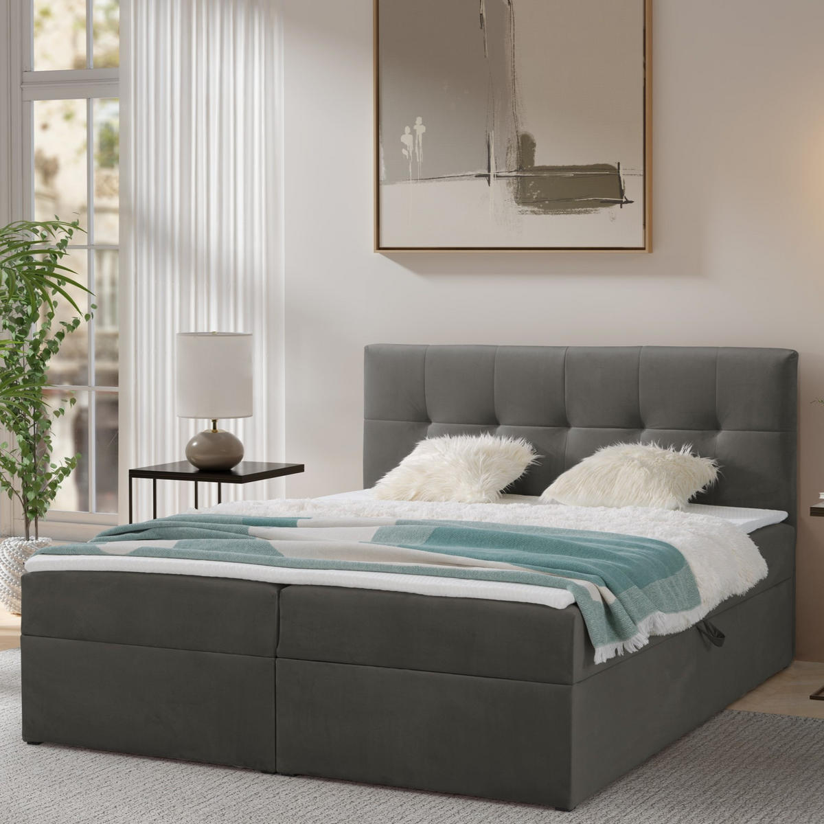 BOXBETT Toronto 160x200 Bonell-Matratze H3 und Topper - Dunkelgrau/Silberfarben, Holz/Holzwerkstoff (160/200cm) - Ravio