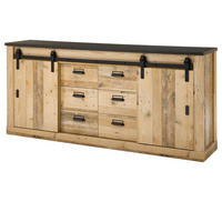 SIDEBOARD Used Wood hell, anthrazit 201 cm, Kommode mit Soft-Close - Anthrazit/Schwarz, Holzwerkstoff/Metall (201/91/43cm) - Furn.Design
